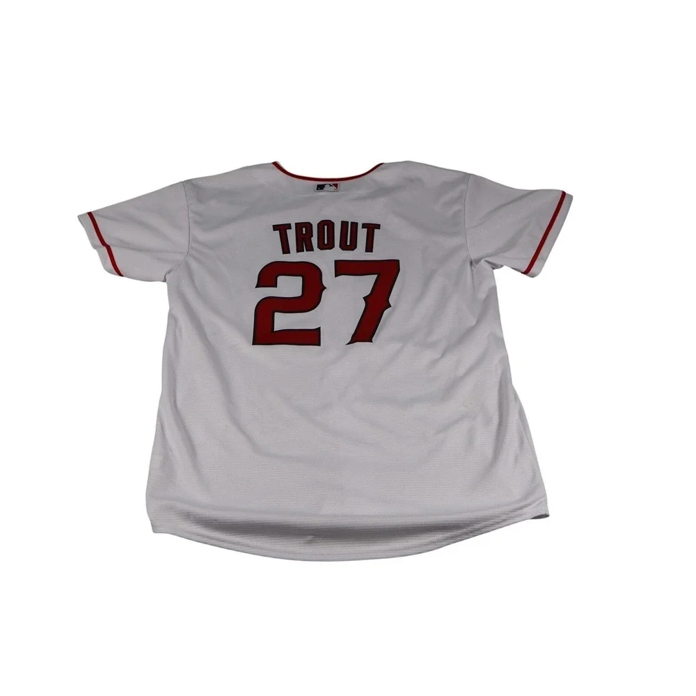 Los Angeles Angels Baseball Jersey Boys Large White Mike Trout MLB Nike Button